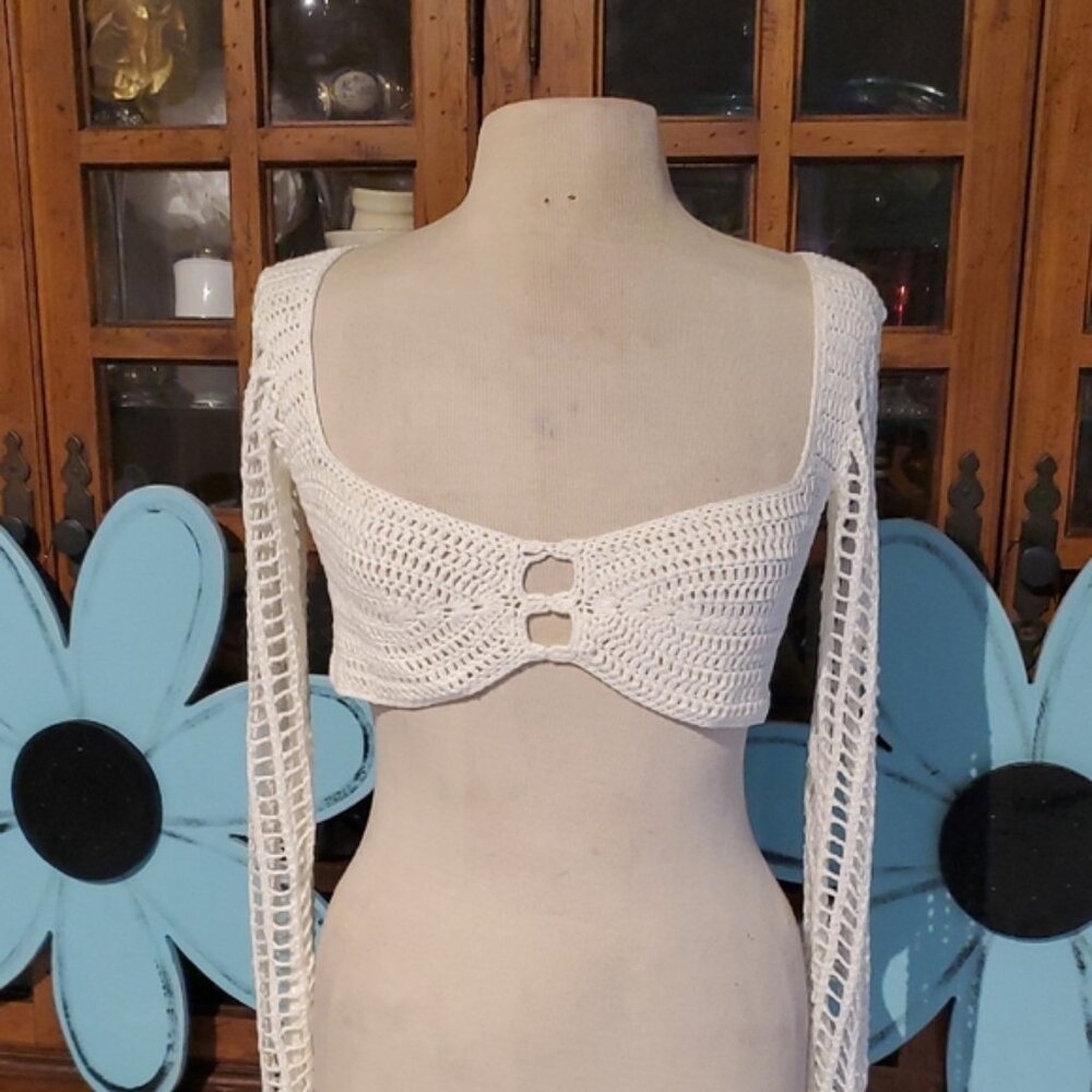 Windsor White Bustier Crop Top with Long Sleeves